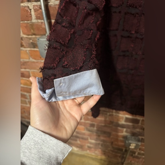 English Factory Burgundy Long Sleeve Textured Dress with Blue Cuffs Size Large - Picture 5 of 7